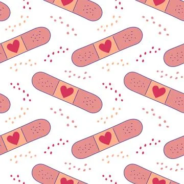 Band-aid pattern with heart. Patch. Fast medical help. Plasters. Heal with care Stock Illustration