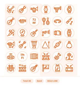 Band Complete Vector Package with 36 128x128 Bold Line Pixel Aligned Icons Stock Illustration