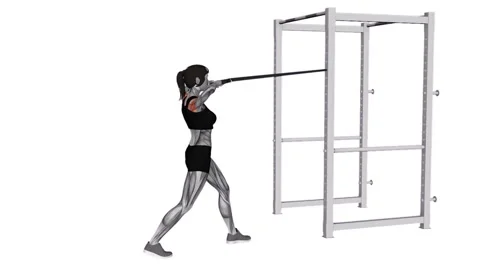 Band front Face Pull female 1 fitness gym exercise workout animation muscle high Stockbeeldmateriaal 247708369