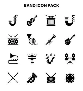 Band Glyph Vector Icons Pack Stock Illustration
