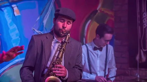 Band is having a great performance in this bar Stock Footage 112198153