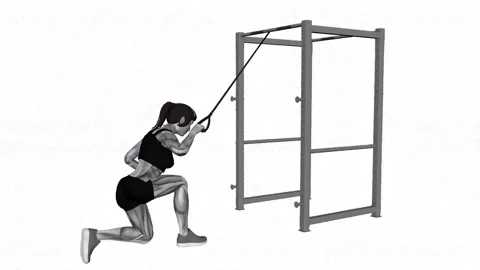 Band keeling one arm pull down female 1 fitness gym exercise workout animation m Vidéo 247707372