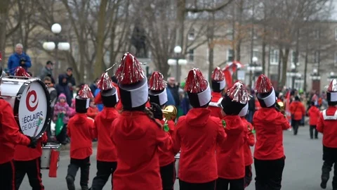 The band Les Éclairs de Québec on Saint-Patrick's Day Parade Video stock 88633650