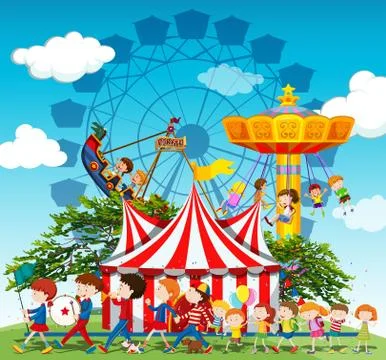 Band marching in parade at the circus Illustrazione stock