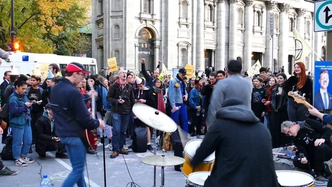 Band playing in the street Stock Footage 120039391