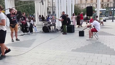 The band plays in the park in the evening Stock Footage 158580799