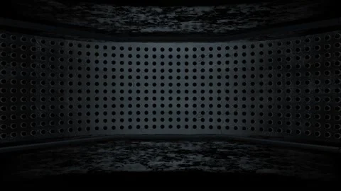 Band of white LED dots sweeping across a curved perforated wall Stock Footage 346779085