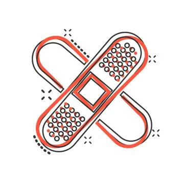 Bandage icon in comic style. Plaster cartoon vector illustration on white iso Stock Illustration
