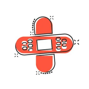 Bandage icon in comic style. Plaster cartoon vector illustration on white iso Stock Illustration