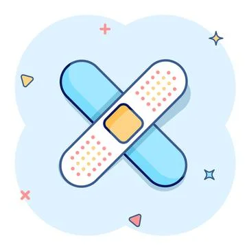 Bandage icon in comic style. Plaster cartoon vector illustration on white iso Stock Illustration