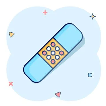 Bandage icon in comic style. Plaster cartoon vector illustration on white iso Stock Illustration