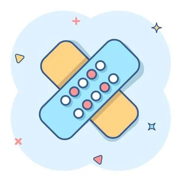 Bandage icon in comic style. Plaster cartoon vector illustration on white iso Stock Illustration