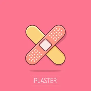 Bandage icon in comic style. Plaster cartoon vector illustration on white i.. Stock Illustration