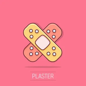 Bandage icon in comic style. Plaster cartoon vector illustration on white i.. Stock Illustration