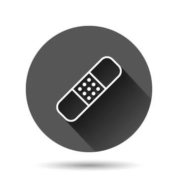 Bandage icon in flat style. Plaster vector illustration on black round backgr Stock Illustration