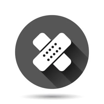 Bandage icon in flat style. Plaster vector illustration on black round backgr 스톡 일러스트
