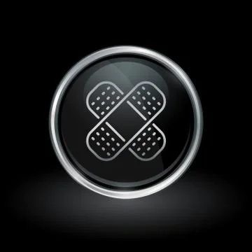 Bandage icon inside round silver and black emblem Stock Illustration