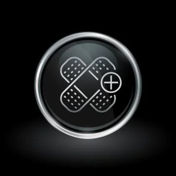 Bandage icon inside round silver and black emblem Stock Illustration