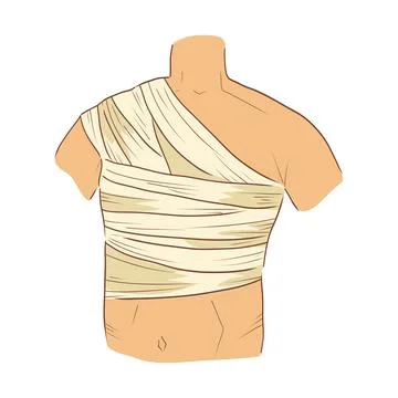 Bandaged human chest in flat design. Hospital patient aid with bandage. Vec.. Stock Illustration