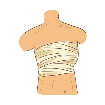 Bandaged human chest in flat design. Hospital aid with bandage compression... Stock Illustration