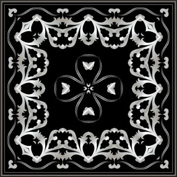 Bandana with silver pattern on a black background Stockillustratie