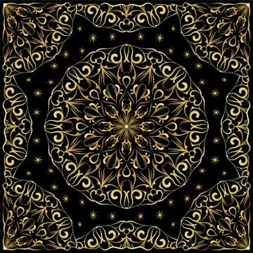 Bandanna with gold pattern. 스톡 일러스트