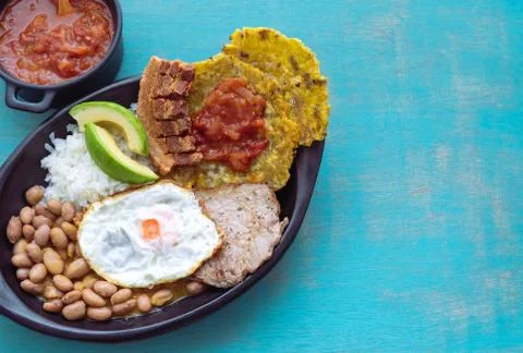 Bandeja Paisa. Typical Colombian food from the Andean region. Concept of Colo Stock Photos
