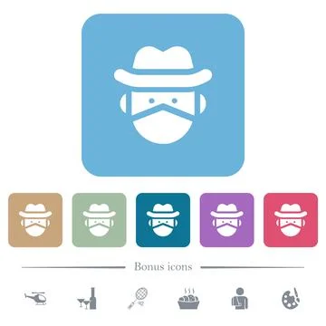 Bandit avatar solid flat icons on color rounded square backgrounds Illustrazione stock