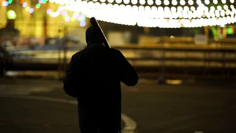 Bandit In Park At Night. Thug. Stock-Footage 98927352