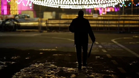 Bandit In Park At Night. Thug. Stock Footage 98928486