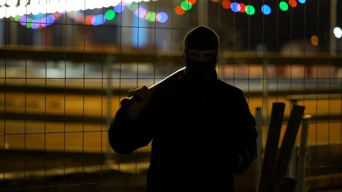 Bandit In Park At Night. Thug. Stock Footage 98928535
