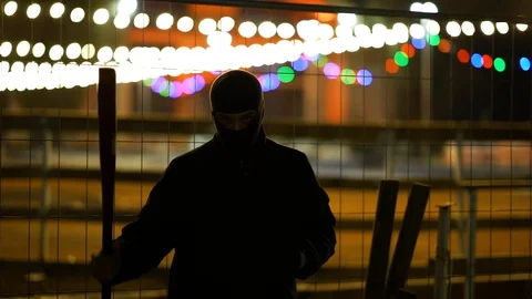 Bandit In Park At Night. Thug. Stock Footage 98928635