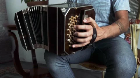 Bandoneon player playing tango Stock Footage 155525351