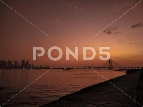 Bandra worli sea-link bridge in sea at Bandra, Mumbai with Mumbai's