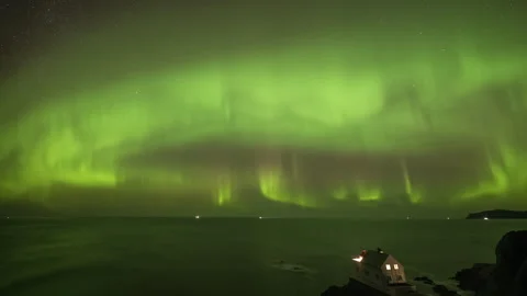 Bands of diffuse Northern Lights Stock Footage 266916323