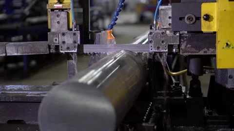 Bandsaw metal cutting machine working. Hacksaw and circular CNC machine. Video stock 143333669