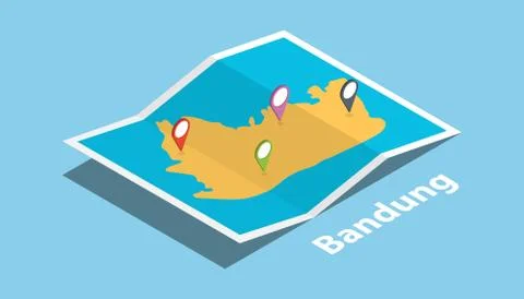 Bandung explore maps with isometric style and pin location tag on top Illustrazione stock