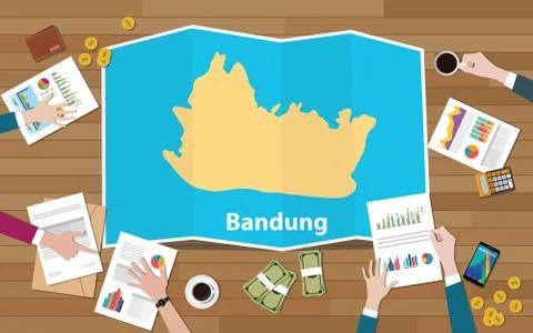 Bandung indonesia java city region economy growth with team discuss on fold m Stock Illustration