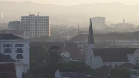 Bandung West Java Indonesia Cityscape Skyline Buildings Morning Sunrise Haze 스톡 동영상 195930215