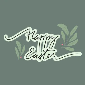 Baner Happy Easter lettering with branches Stock Illustration