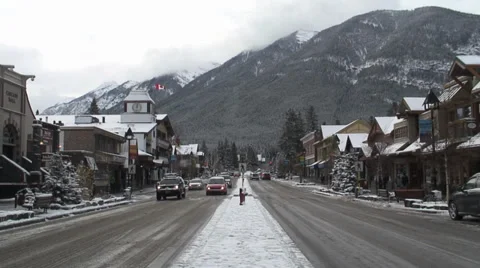 Banff, Alberta Mainstreet winter Video stock 34789909