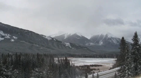 Banff Alberta Mountains  in Winter Stock Footage 34496400