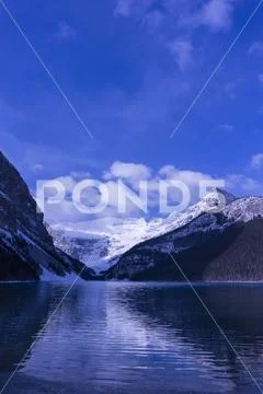 Banff, Canada, 10-26-2019: Scenic view of Lake Louise on winter day Stock Photos