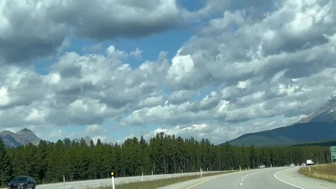 Banff Canada 2024 September 03 Driving on Alberta highway to Banff national park 動画素材 343131524