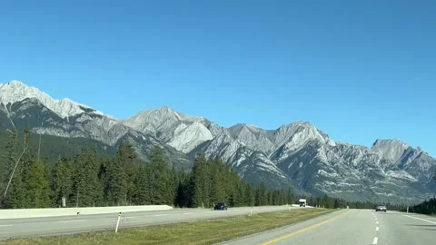 Banff Canada 2024 September 03-Driving on Alberta Highway from Banff 動画素材 343131531