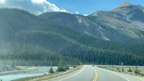 Banff Canada September 03 2024 Driving on Icefields Parkway to Columbia Icefield 스톡 동영상 343212544