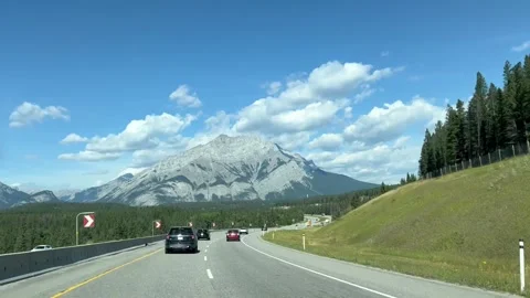 Banff Canada September 03 2024 Driving on highway heading to Banff national park 動画素材 343318423