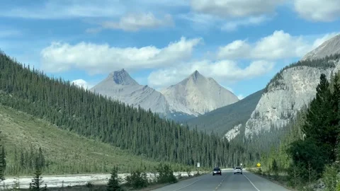 Banff Canada September 03 2024 Driving on Icefields Parkway to Columbia Icefield 스톡 동영상 343321595