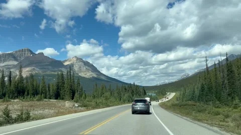 Banff Canada September 03 2024 Driving on Icefields Parkway to Columbia Icefield 스톡 동영상 343697015