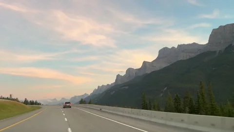 Banff Canada September 04 2024 Driving on highway leaving Banff National Park 動画素材 344009248